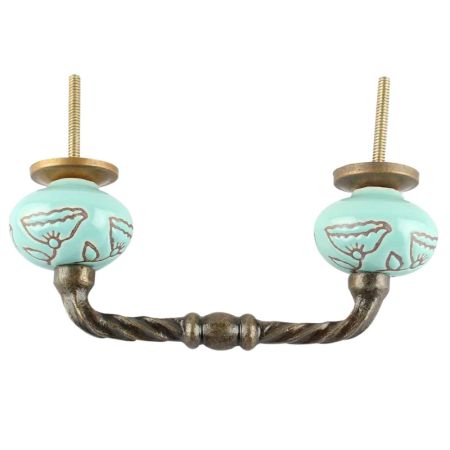 Sea Green Calla Lily Brown Etched Ceramic Cut Bridge Handle